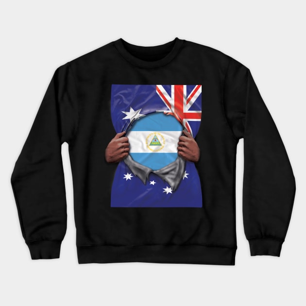 Nicaragua Flag Australian Flag Ripped - Gift for Nicaraguan From Nicaragua Crewneck Sweatshirt by Country Flags